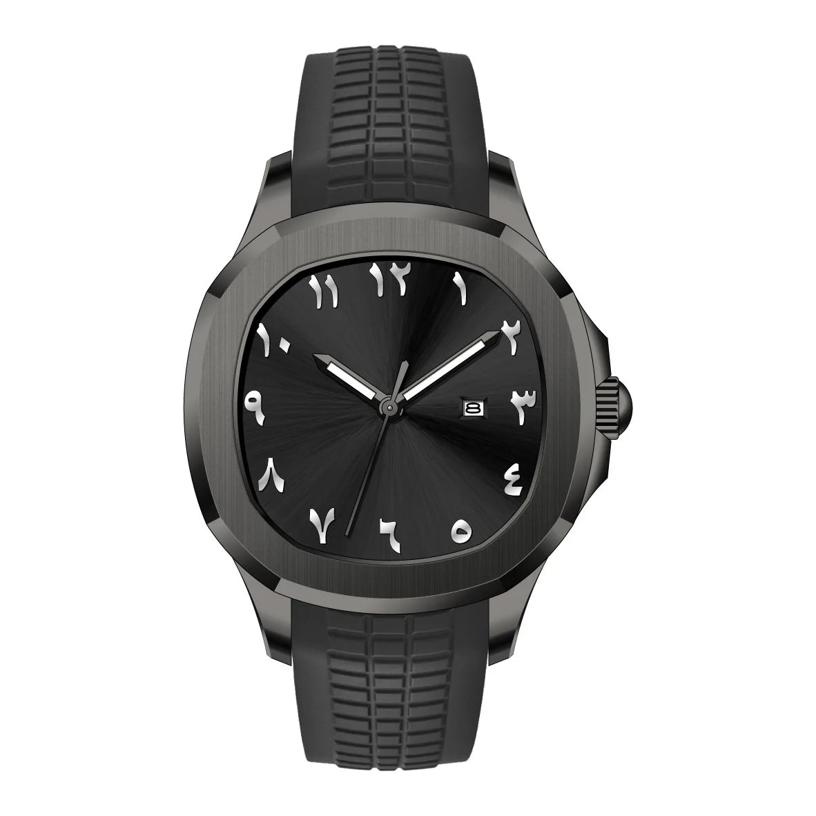 Arabic black silicone watch